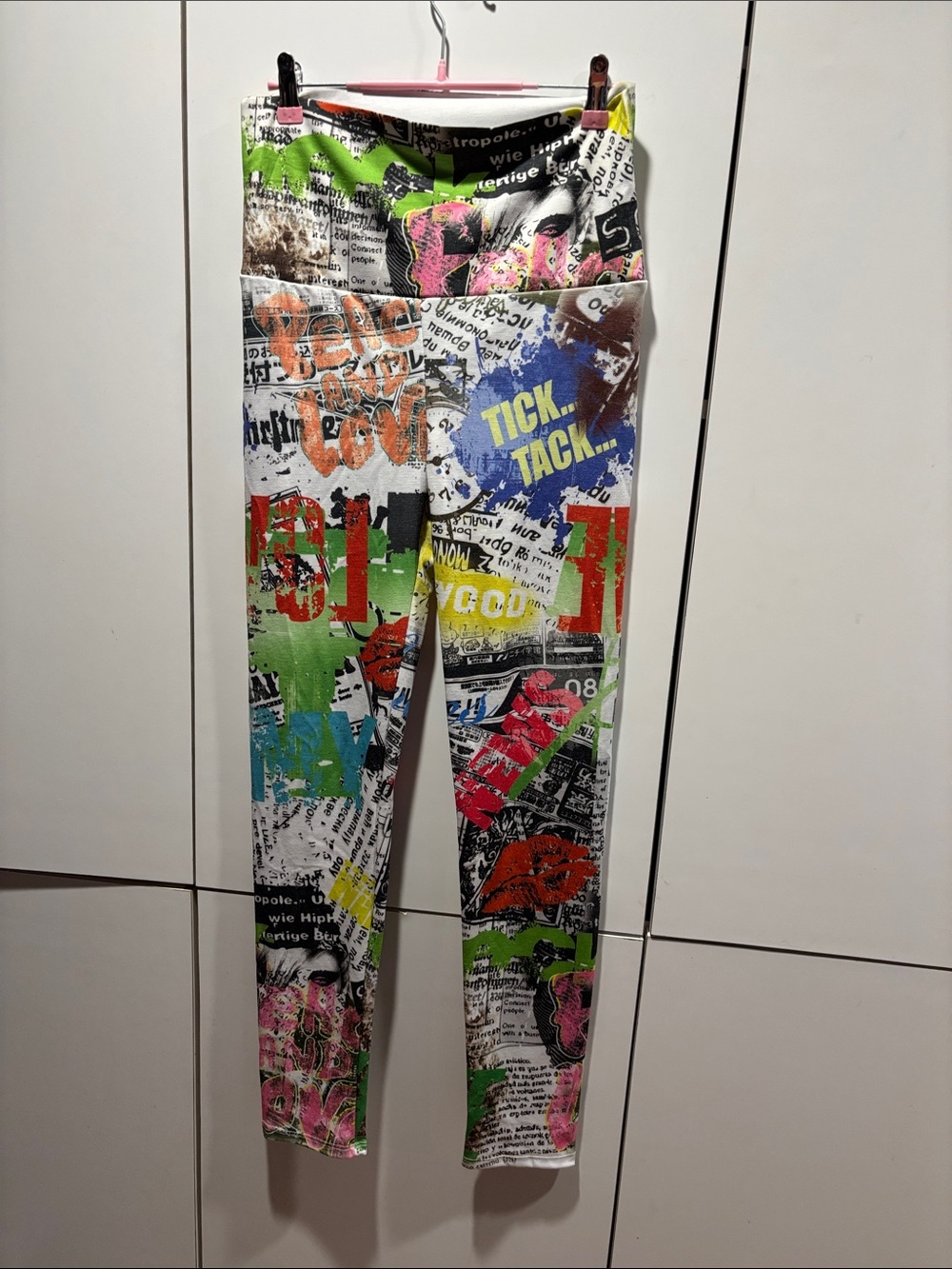 Vibrant Multi-Print Leggings – Graphic Newspaper Pop Art